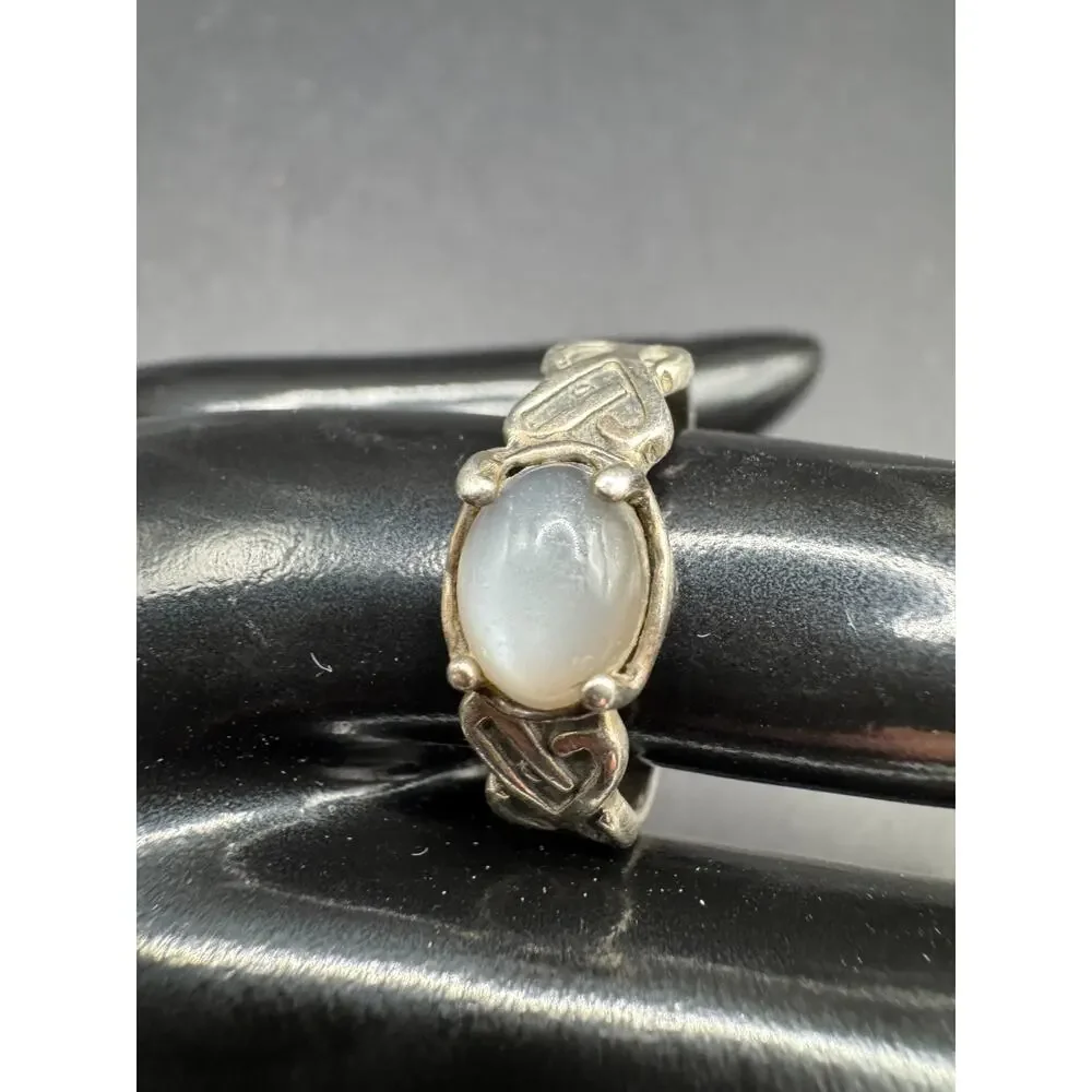 Vtg Sterling Silver 925 Signed Moonstone Irish Celtic Knot Ring Size 10.5